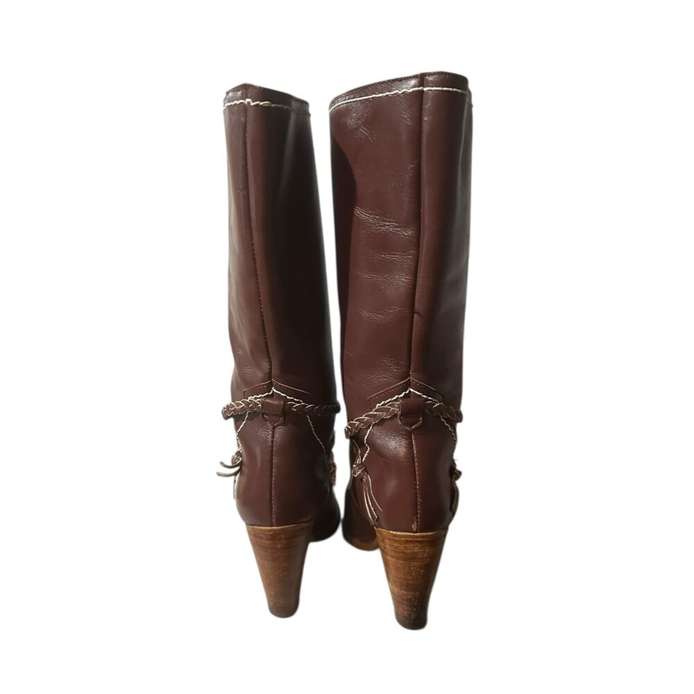 Vtg 1970s 80s Zodiac Ladies Red Leather Heeled Braided Accent Western Boots 6.5 - Picture 5 of 9